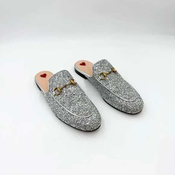 Gucci Horsebit Princetown Glitter Mules Loafers Flats EU 39 US 9 - Picture 2 of 13